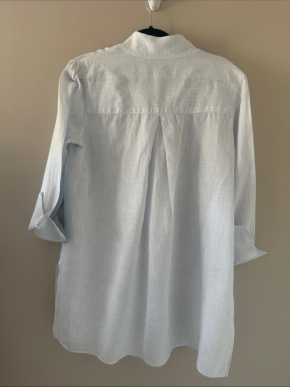 Sara Campbell The Daniella Long Linen Tunic Top Light Blue Stripe Sz Medium Chic - Picture 3 of 12